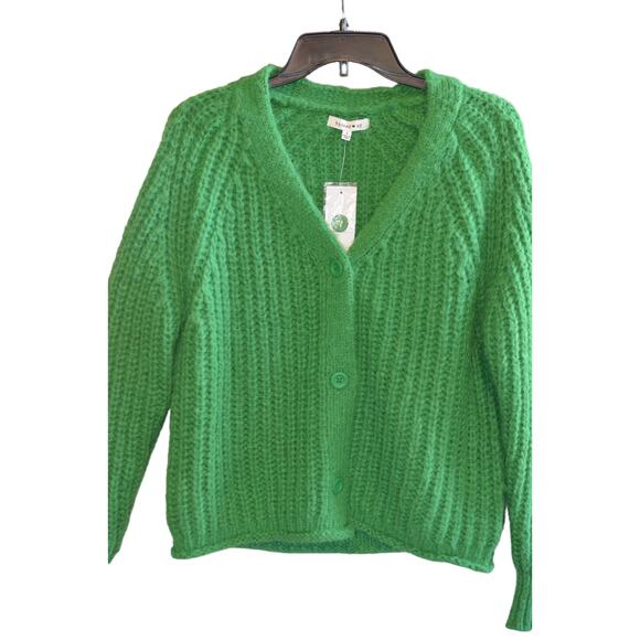 Hooked Up by IOT Juniors Shaker-Knit V-Neck Cardigan Emerald Jewel Green, Small - Picture 1 of 3